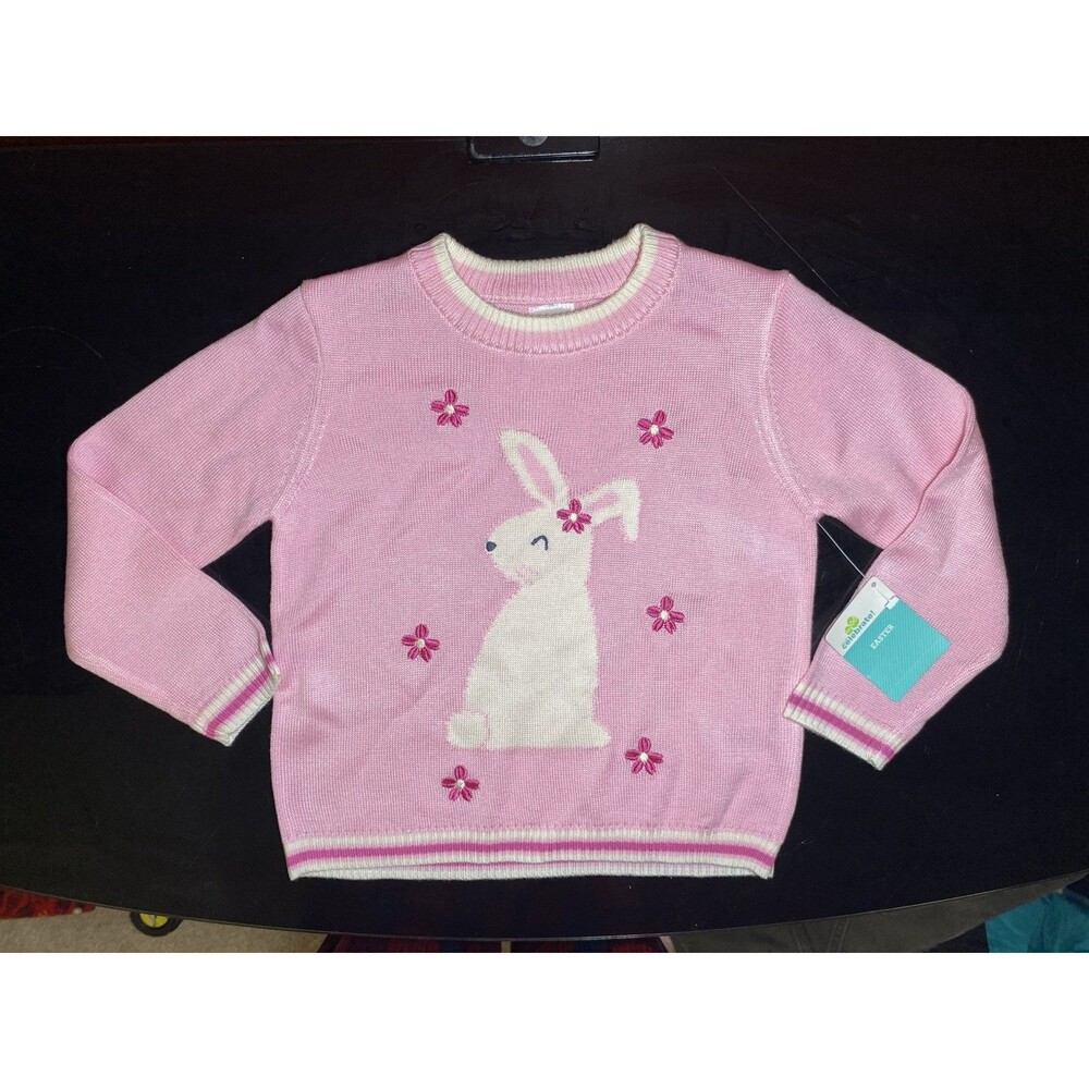 Way To Celebrate Girls Easter Sweater 4T Pink Bunny Flower Knit NWT Spring